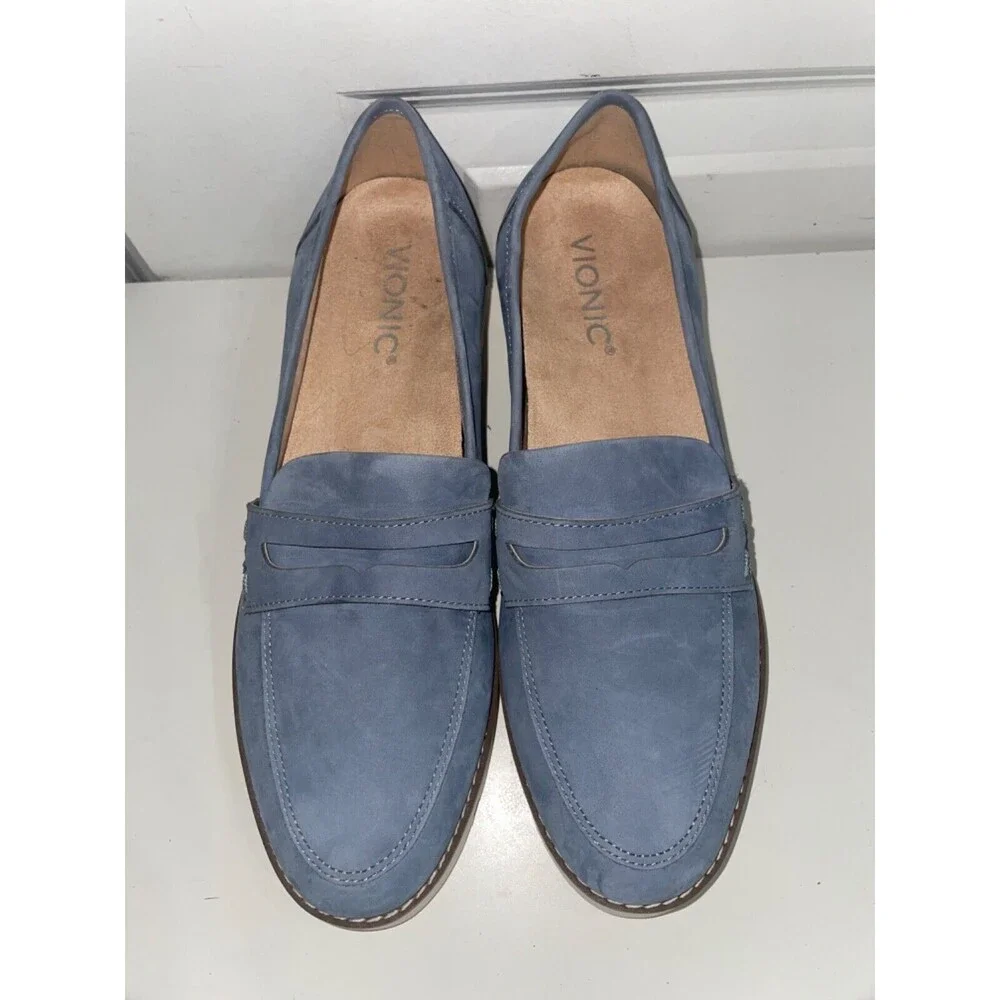 Vionic Light Blue Suede Penny Loafers - Picture 6 of 12